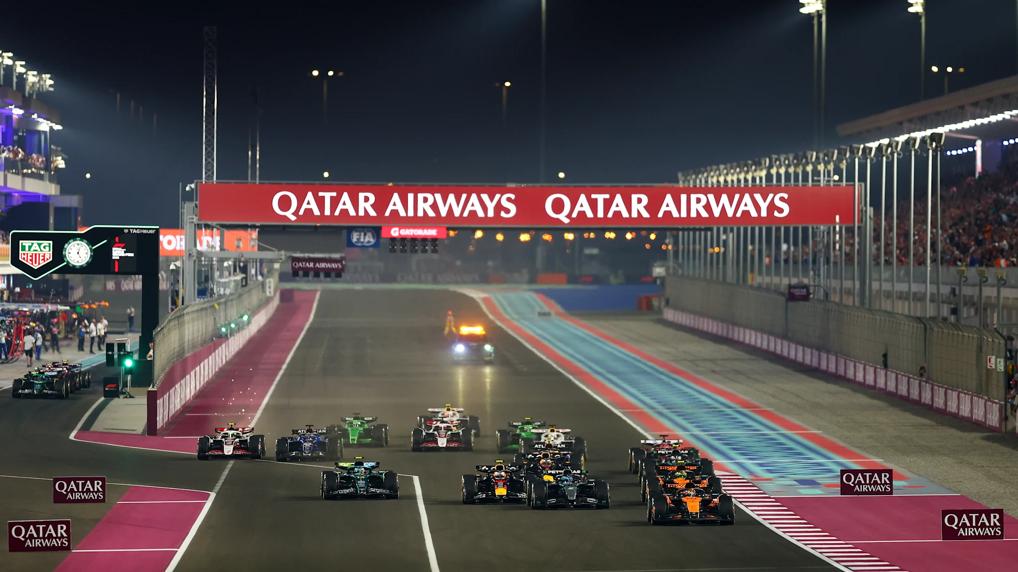 Watch the opening lap of the 2025 Formula 1 Qatar Sprint as Piastri maintains the lead from Russell and Norris